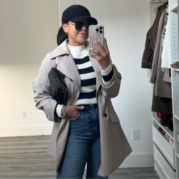 Beige Short Trench Coat (L, XL) - Picture 7 of 9